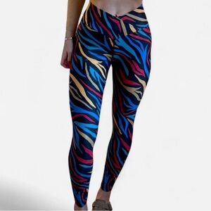 Beach Riot Zebra Print Leggings in Blue, Red, and Gold